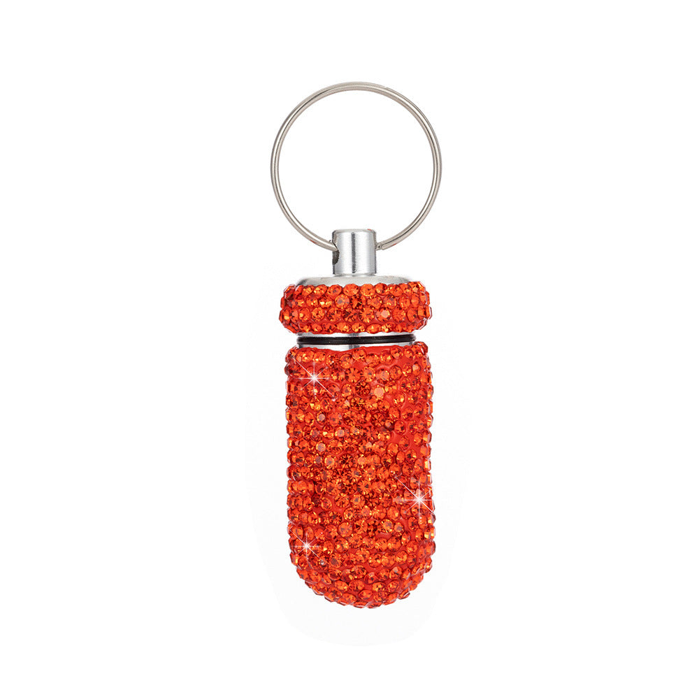 Wholesale Rhinestone Mini Medicine Bottle Portable Aluminum Alloy Medicine Jar Keychain ACC-KC-ZW002