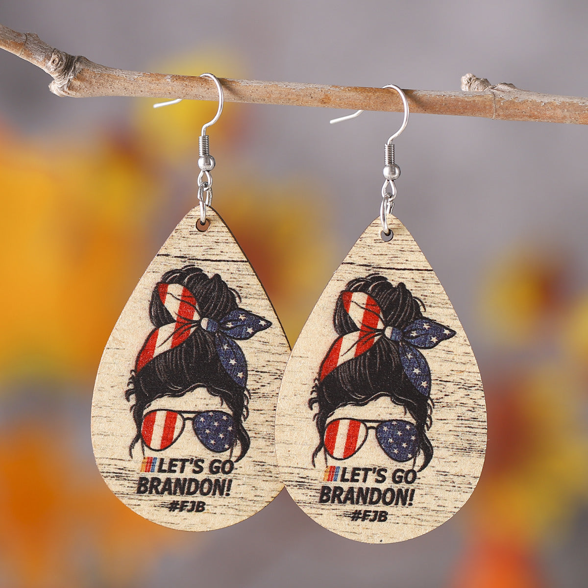 Wholesale of American Independence Day Love Star Sunflower Girl Eagle Wooden Double Sided Earrings ACC-ES-ChuLian014