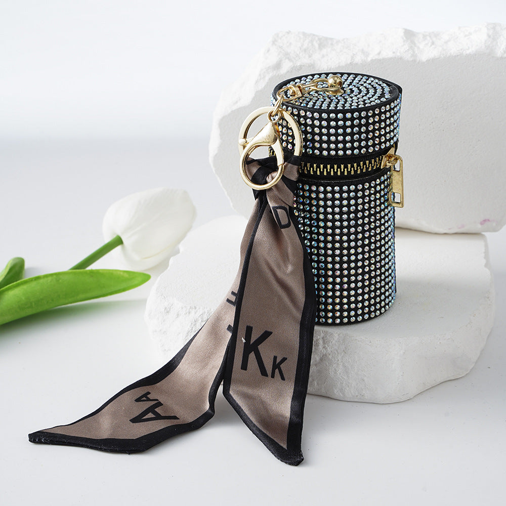 Wholesale New Light Luxury Diamond Lipstick Bag Coin Purse Keychain Ear Wire Silk Scarf A Diamond Bag Keychain Pendant ACC-KC-ZhiYa006