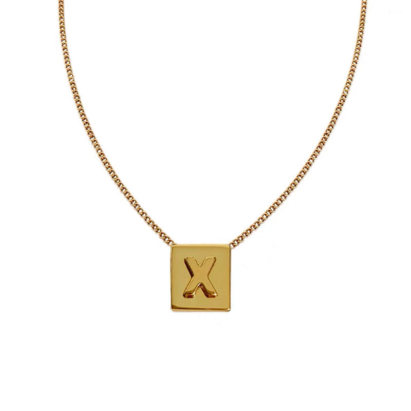 Wholesale Gold Square Letters Titanium Steel Necklace Clavicle Chain