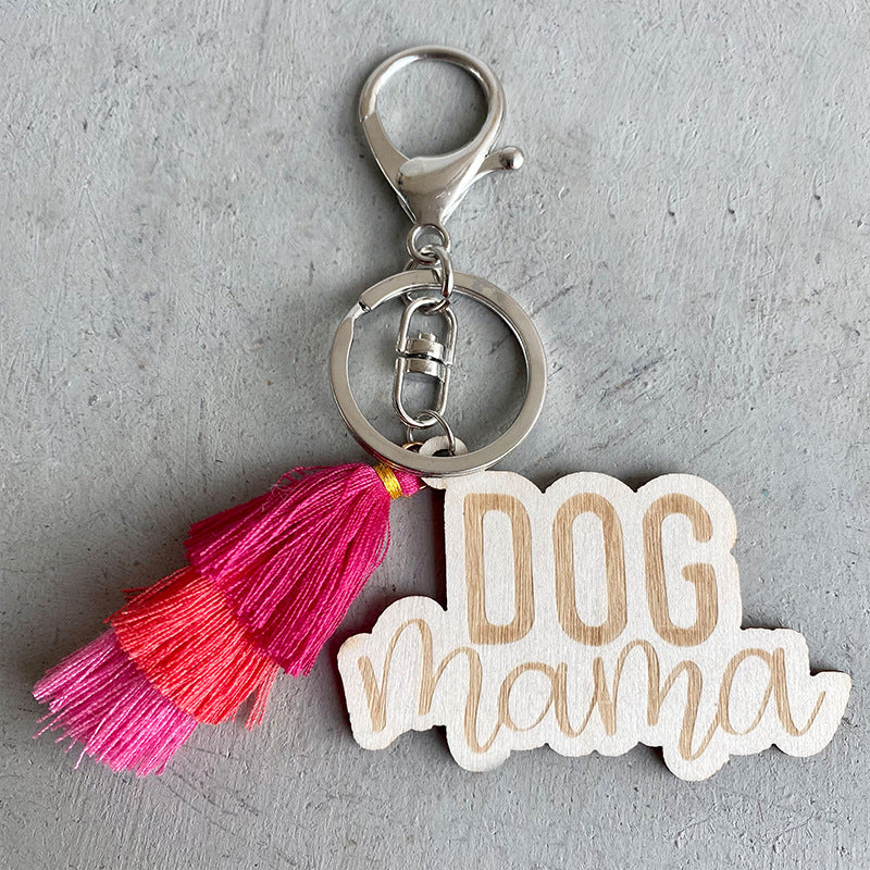 Wholesale of 3pcs/packDOG MAMA Colorful Tassels Wooden Keychain Mother's Day Gift ACC-KC-HY007