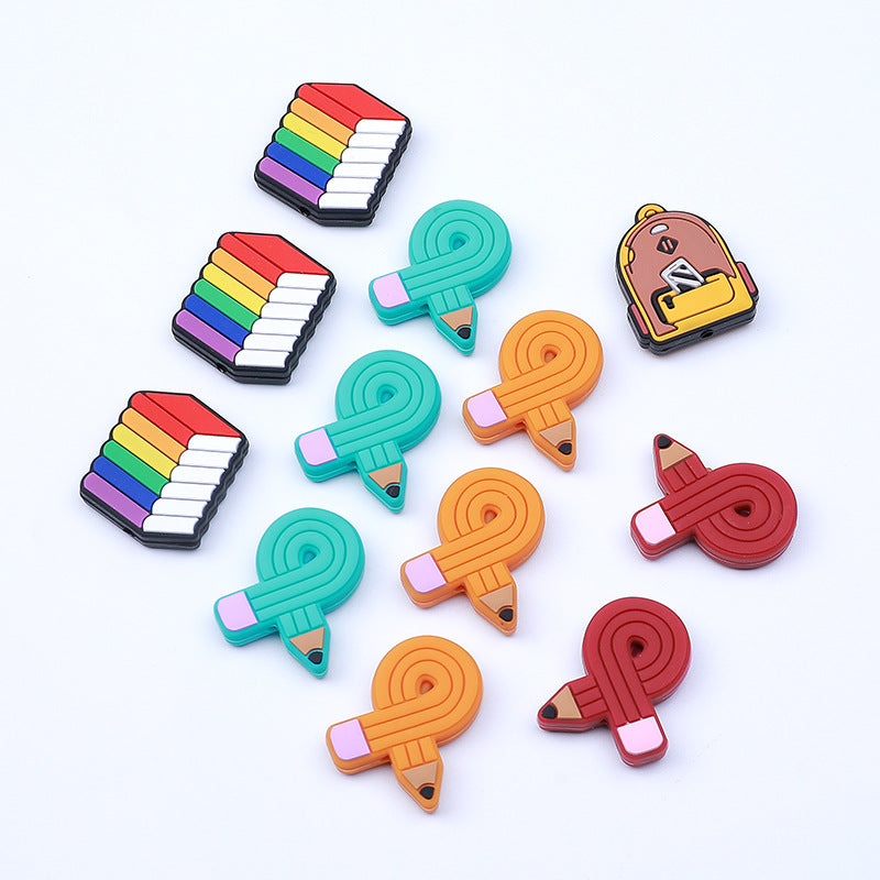 Wholesale of 20pcs Cartoon Pencil Backpacks, Book Silicone Beads Focal Beads ACC-BDS-HCX005