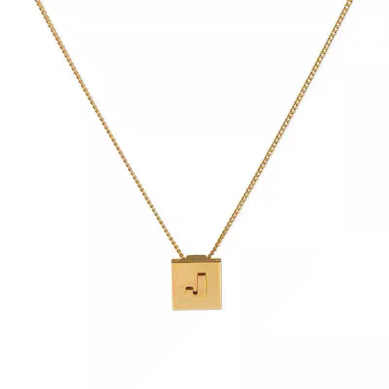 Wholesale Gold Square Letters Titanium Steel Necklace Clavicle Chain