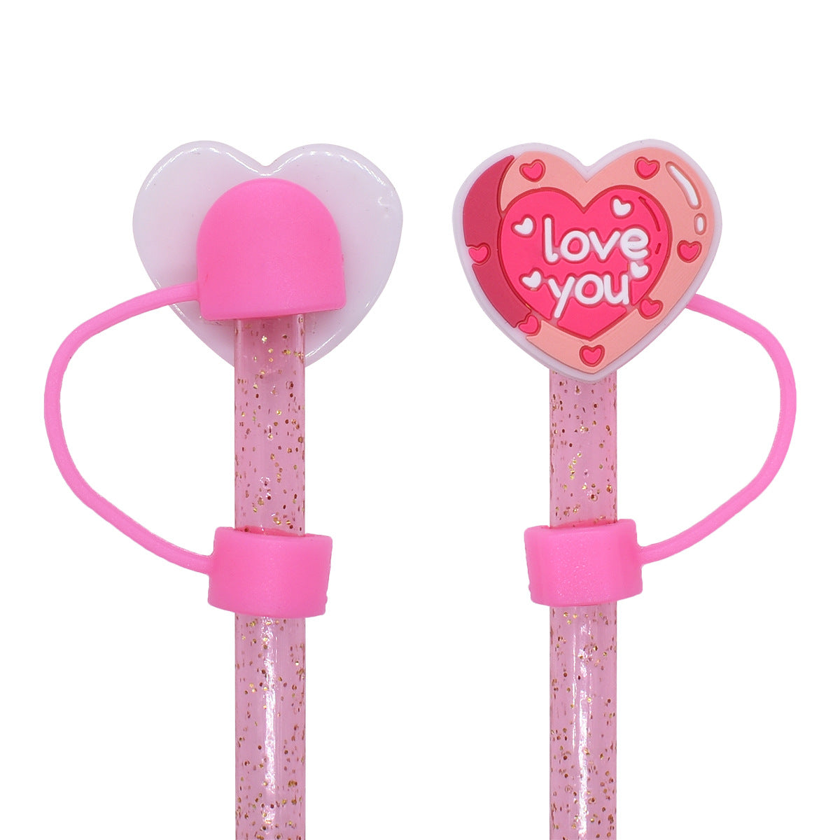 Wholesale Random 100pcs Valentine's Day Heart 10mm Straw Buckle Soft Plastic Straw Decoration