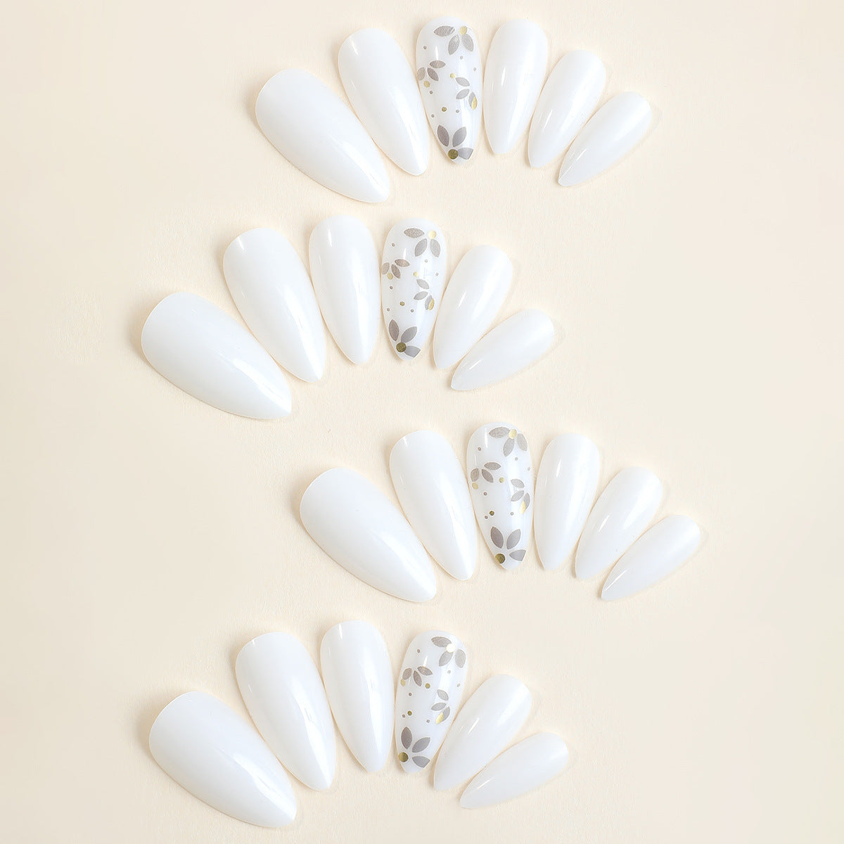 Wholesale Plastic Minimalist Flower White Press on Nails Kits 24 Pieces/box ACC-NS-HaoYi013