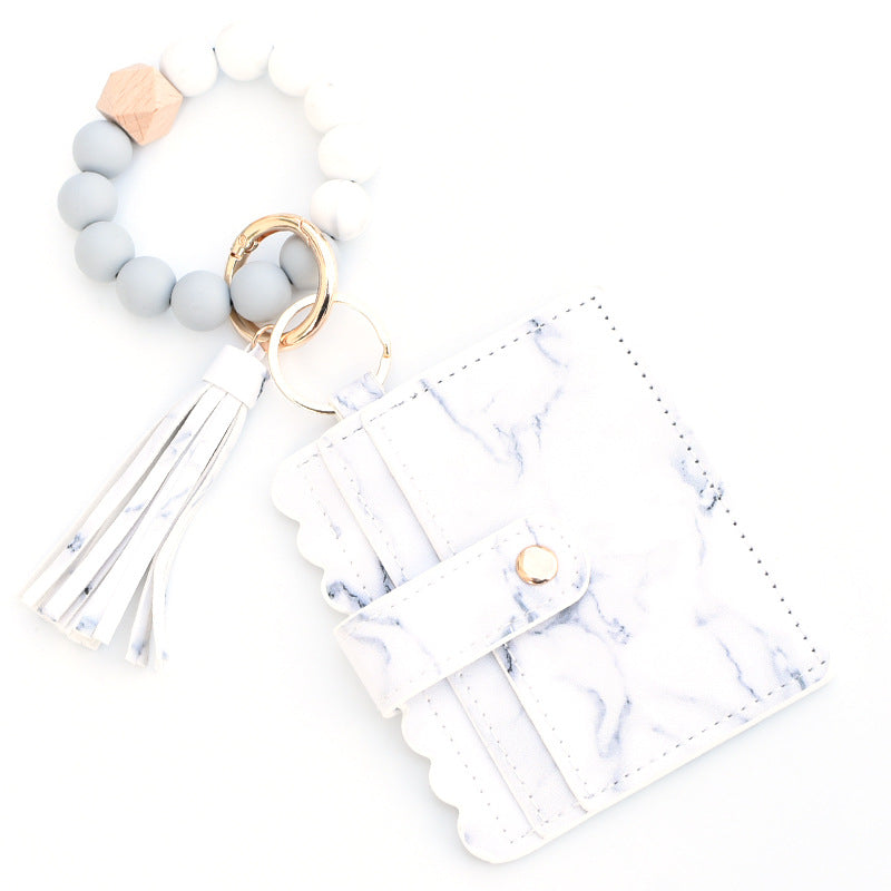 Wholesale PU Tassel Coin Purse Colorful Silicone Beads Wrist Keychain