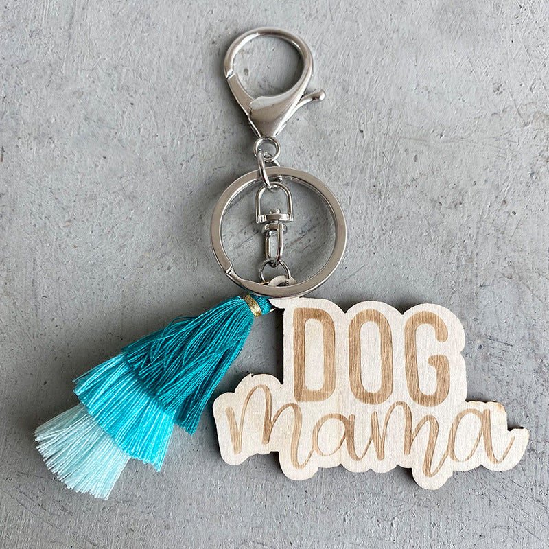 Wholesale of 3pcs/packDOG MAMA Colorful Tassels Wooden Keychain Mother's Day Gift ACC-KC-HY007
