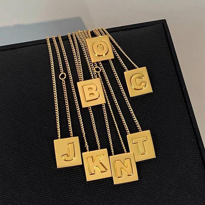 Wholesale Gold Square Letters Titanium Steel Necklace Clavicle Chain