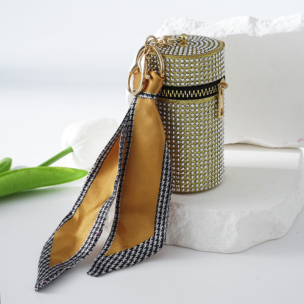 Wholesale New Light Luxury Diamond Lipstick Bag Coin Purse Keychain Ear Wire Silk Scarf A Diamond Bag Keychain Pendant ACC-KC-ZhiYa006