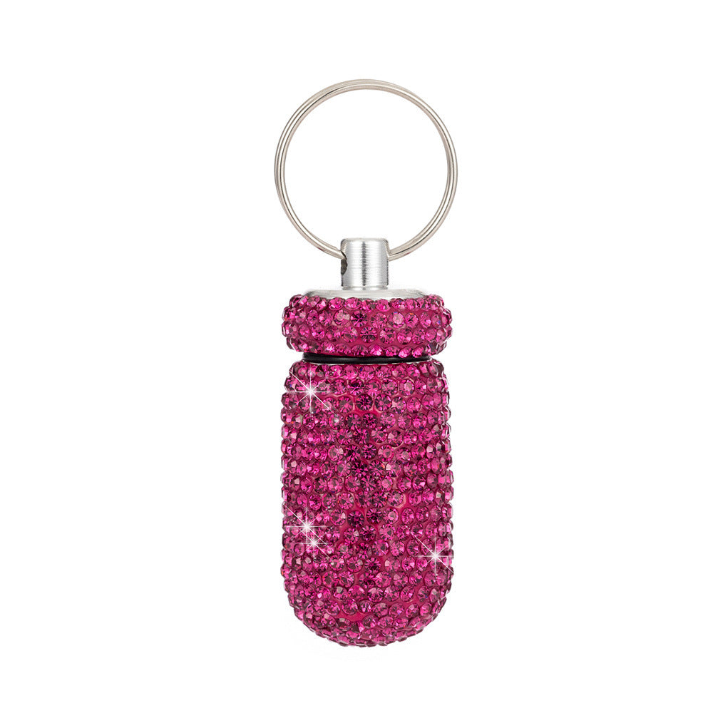 Wholesale Rhinestone Mini Medicine Bottle Portable Aluminum Alloy Medicine Jar Keychain ACC-KC-ZW002