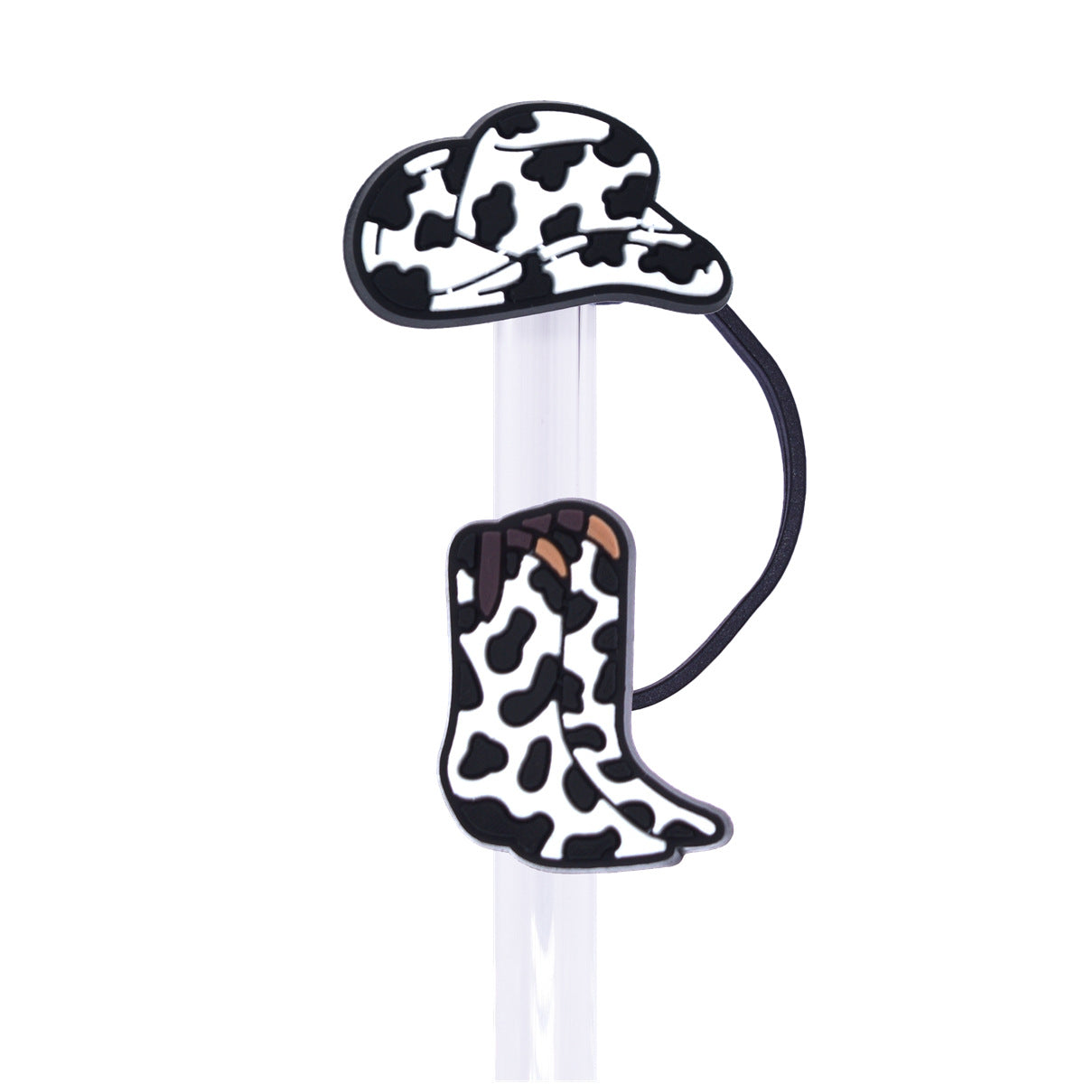 Wholesale Random 100PCS Cartoon Cowboy Hat with Cow Pattern 10mm Straw Buckle and Soft Rubber Straw Decoration