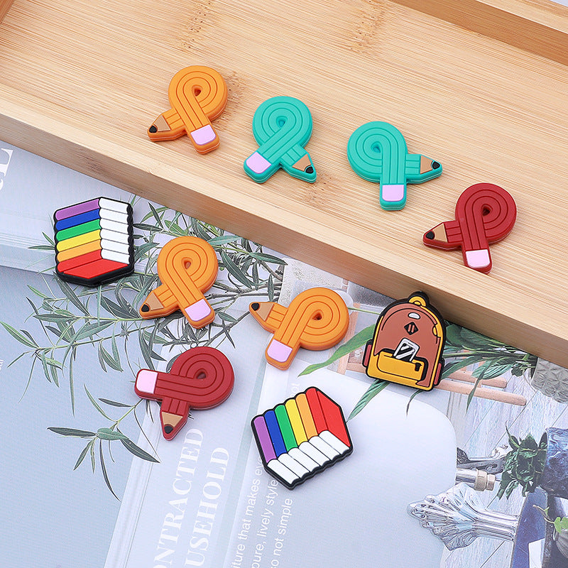 Wholesale of 20pcs Cartoon Pencil Backpacks, Book Silicone Beads Focal Beads ACC-BDS-HCX005