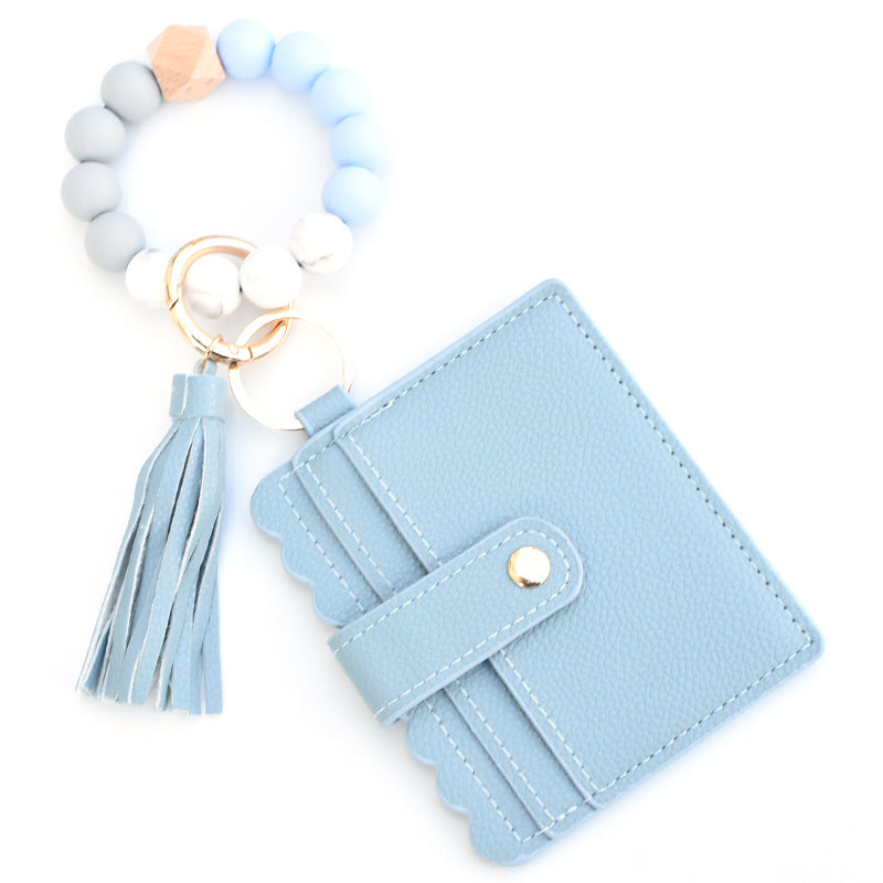 Wholesale PU Tassel Coin Purse Colorful Silicone Beads Wrist Keychain