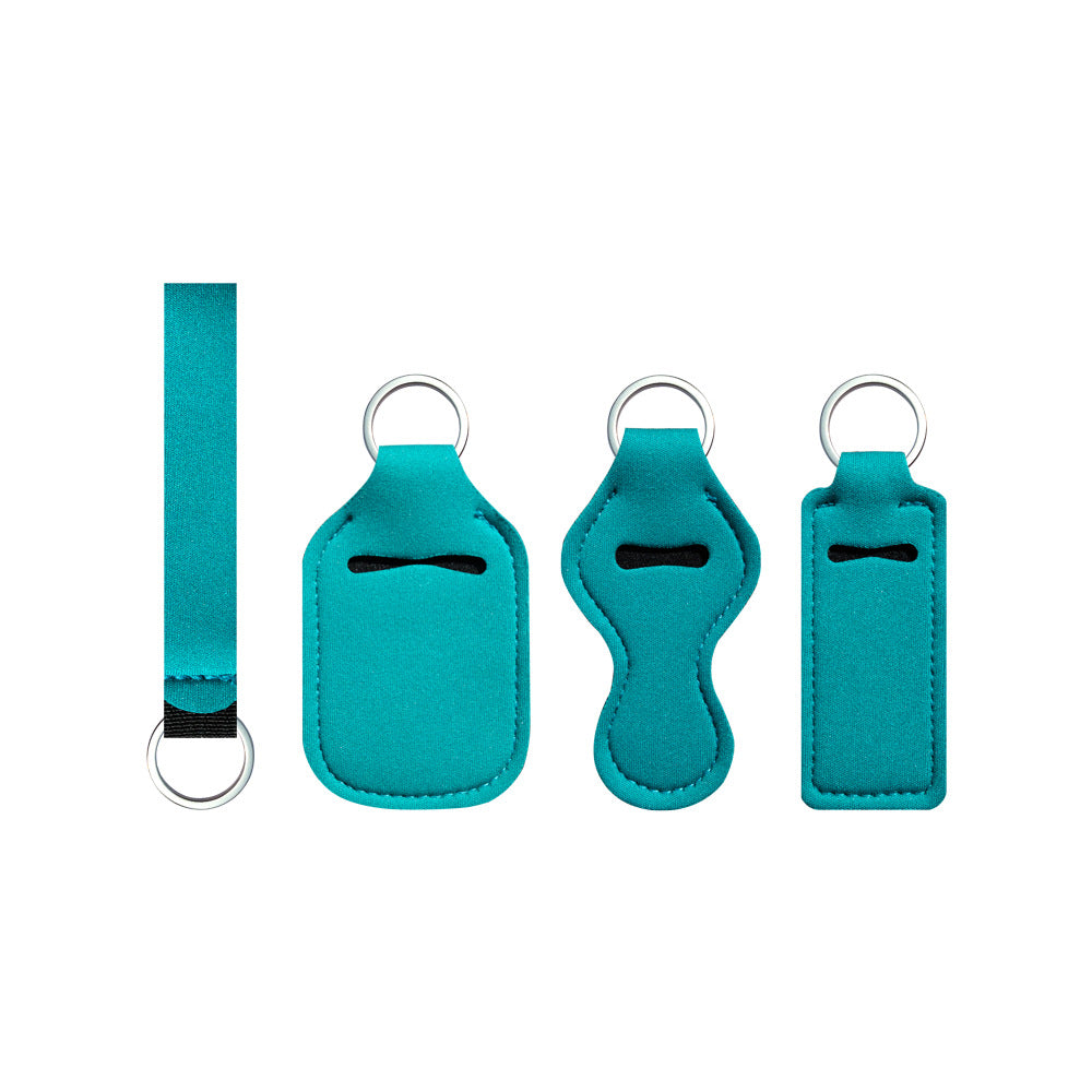 Wholesale Cow Pattern Sunflower Wave Diving Fabric Lipstick Cover Wrist Strap Keychain Set ACC-KC-XinY003