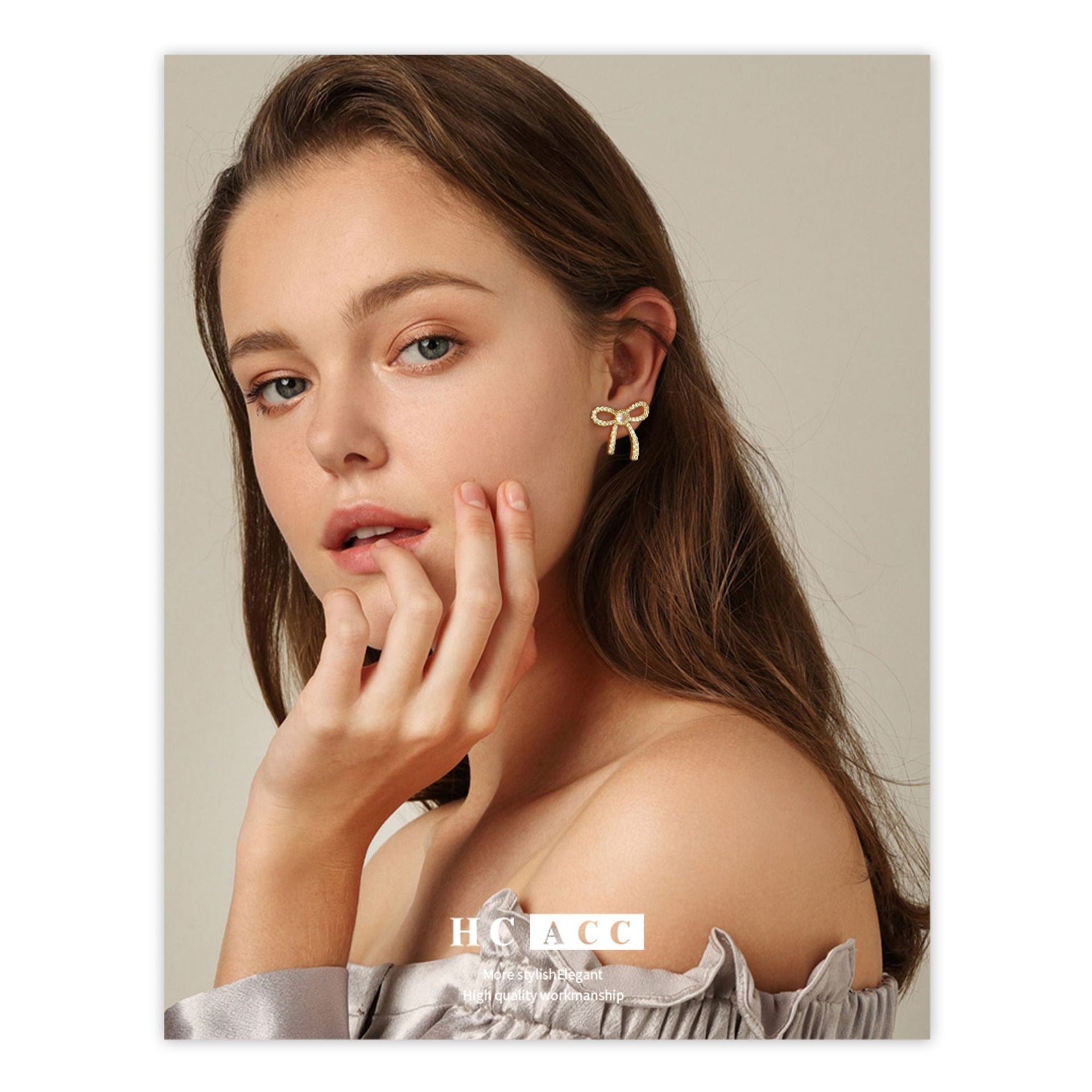 Wholesale Bow Copper Plated 18K Gold Zircon High-end Earrings ACC-ES-HuaChuang010