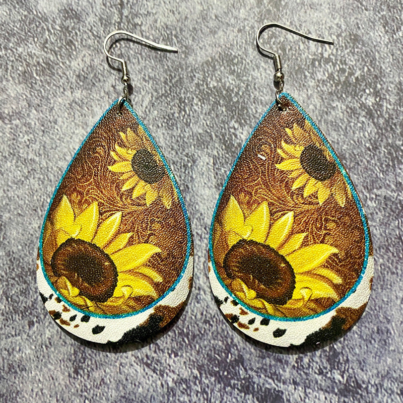 Wholesale Western Style Retro Leather Droplet Shaped Earrings ACC-ES-XinChuan007