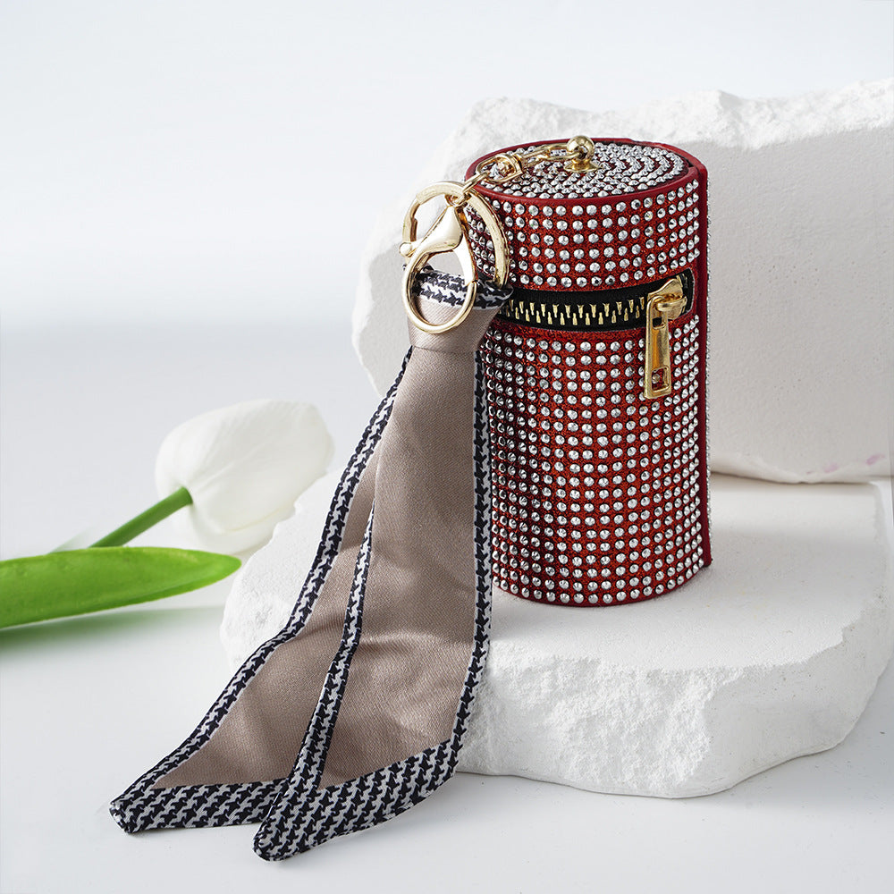 Wholesale New Light Luxury Diamond Lipstick Bag Coin Purse Keychain Ear Wire Silk Scarf A Diamond Bag Keychain Pendant ACC-KC-ZhiYa006