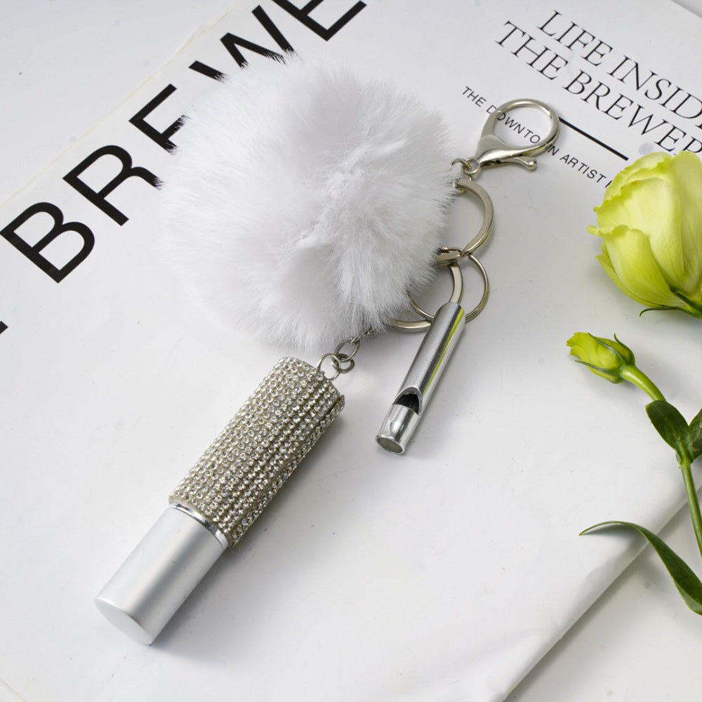 Wholesale Outdoor Perfume Bottle Diamond Keychain Fashion DIY Hair Ball 3-piece Pendant Set ACC-KC-ZhiYa007