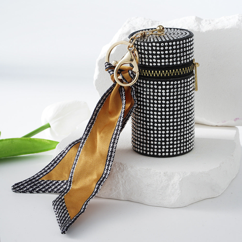 Wholesale New Light Luxury Diamond Lipstick Bag Coin Purse Keychain Ear Wire Silk Scarf A Diamond Bag Keychain Pendant ACC-KC-ZhiYa006