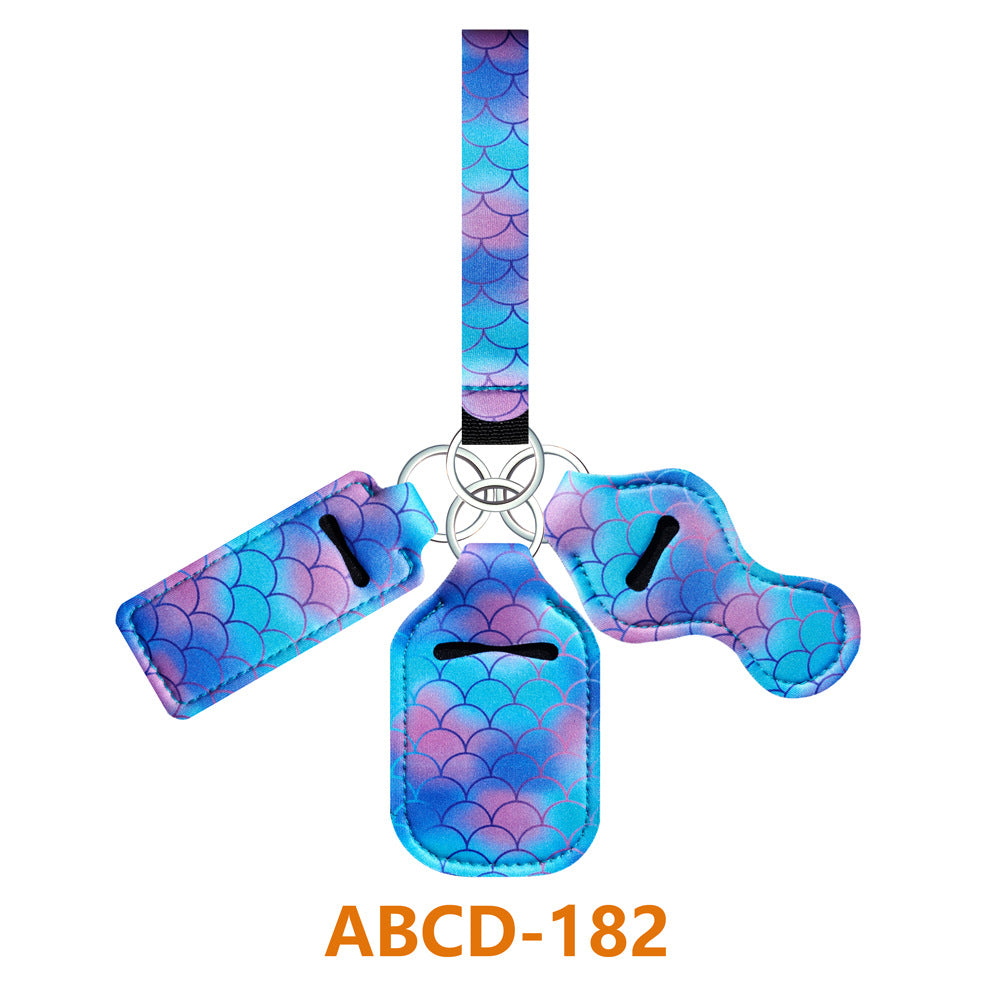 Wholesale Cow Pattern Sunflower Wave Diving Fabric Lipstick Cover Wrist Strap Keychain Set ACC-KC-XinY003