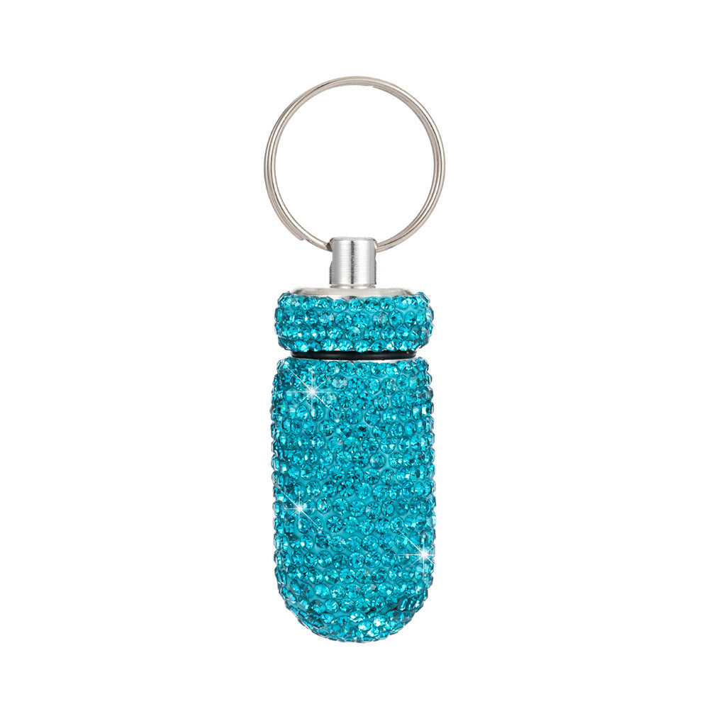 Wholesale Rhinestone Mini Medicine Bottle Portable Aluminum Alloy Medicine Jar Keychain ACC-KC-ZW002