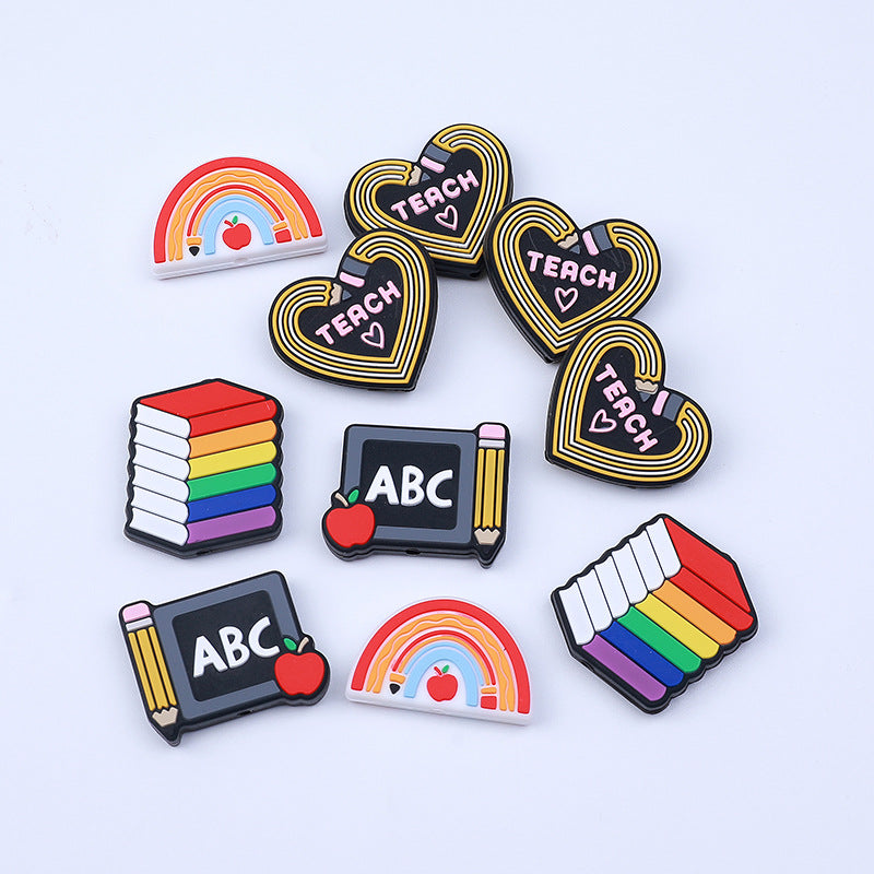 Wholesale of 20pcs Cartoon Rainbow Pencil Books, Silicone Beads Focal Beads ACC-BDS-HCX004