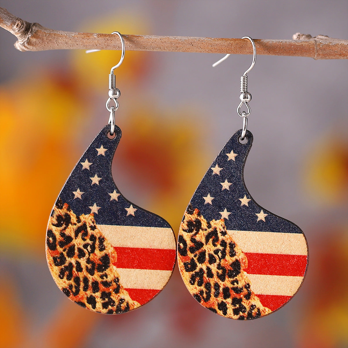 Wholesale of American Independence Day Love Star Sunflower Girl Eagle Wooden Double Sided Earrings ACC-ES-ChuLian014