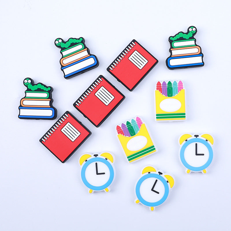 Wholesale of 20pcs Alarm Clocks for The Start of The School Season, Books, Crayons, Silicone Beads, Focal Beads ACC-BDS-HCX003