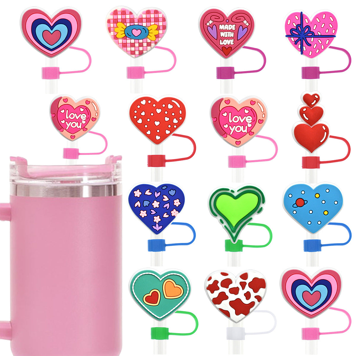 Wholesale Random 100pcs Valentine's Day Heart 10mm Straw Buckle Soft Plastic Straw Decoration