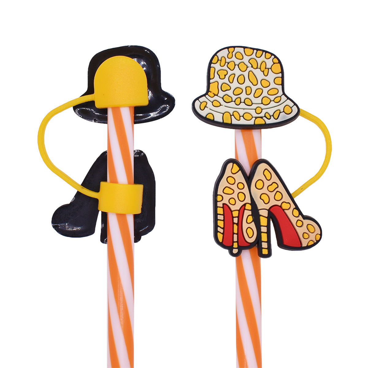 Wholesale Random 100PCS Cartoon Cowboy Hat with Cow Pattern 10mm Straw Buckle and Soft Rubber Straw Decoration