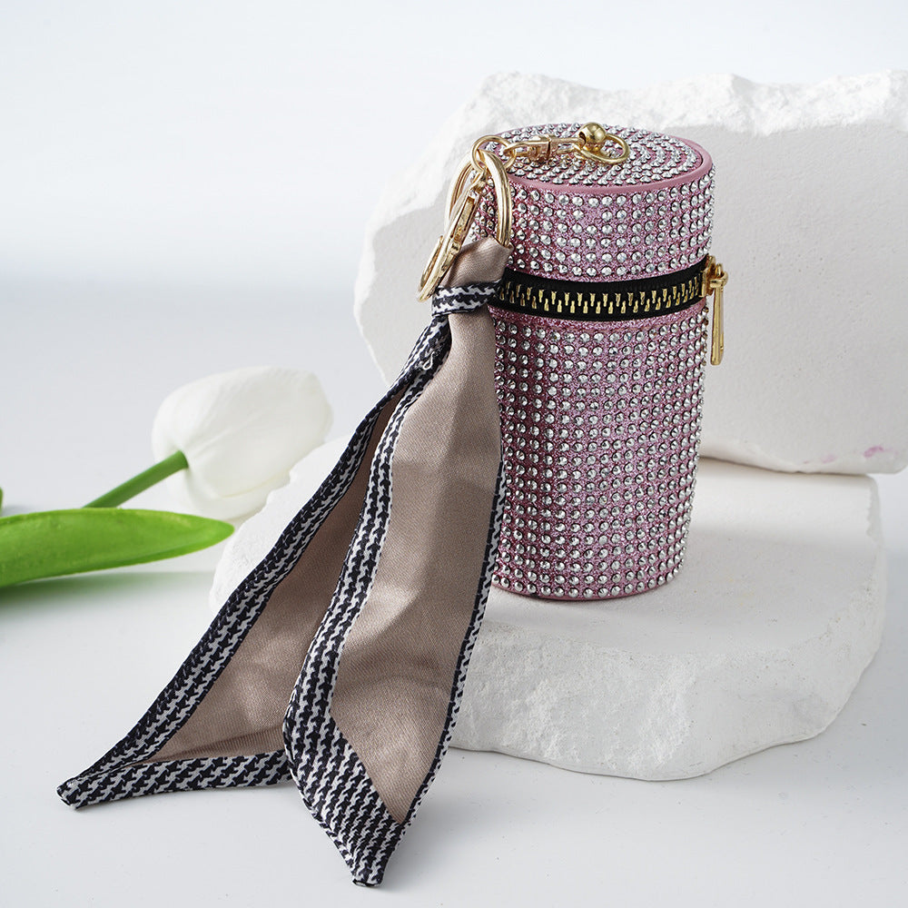 Wholesale New Light Luxury Diamond Lipstick Bag Coin Purse Keychain Ear Wire Silk Scarf A Diamond Bag Keychain Pendant ACC-KC-ZhiYa006