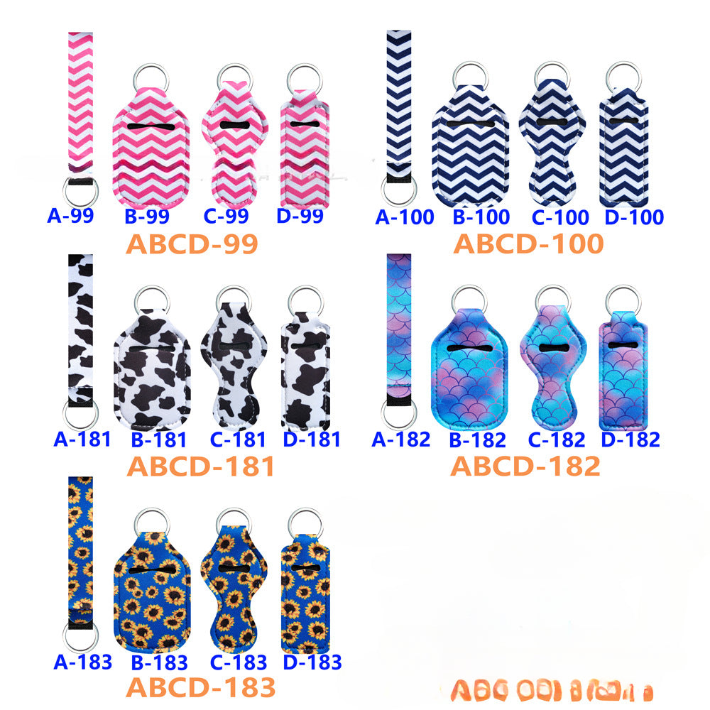 Wholesale Cow Pattern Sunflower Wave Diving Fabric Lipstick Cover Wrist Strap Keychain Set ACC-KC-XinY003