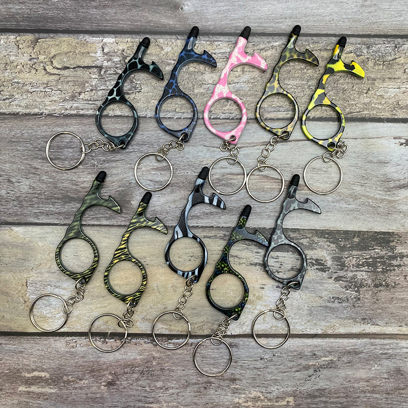 Wholesale Aluminum Alloy Leopard Print Camouflage Touch Screen Function Door Opener Bottle Opener Keychain ACC-KC-ChiP001