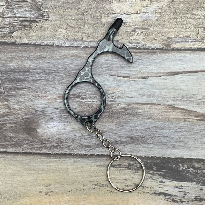 Wholesale Aluminum Alloy Leopard Print Camouflage Touch Screen Function Door Opener Bottle Opener Keychain ACC-KC-ChiP001