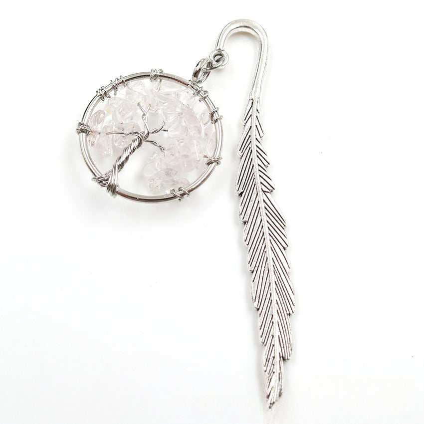 Wholesale Vintage Natural Crystal Crushed Stone Life Tree Feather Bookmark ACC-BM-XinShang001