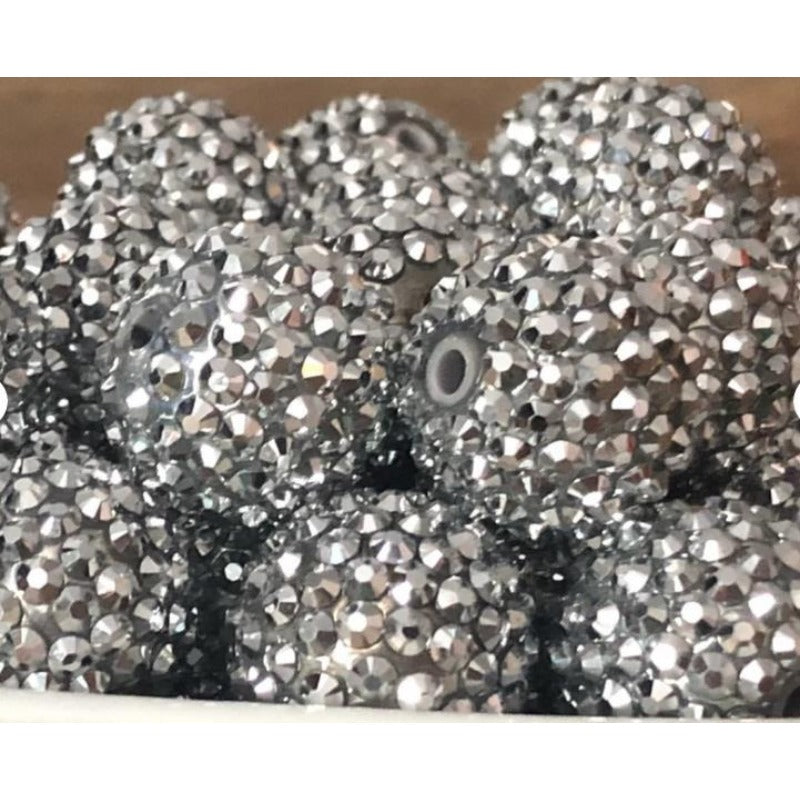 Wholesale 5PCS 20MM Resin Rhinestone Electroplating Silver Diamond Ball Beads ACC-BDS-NiJia028