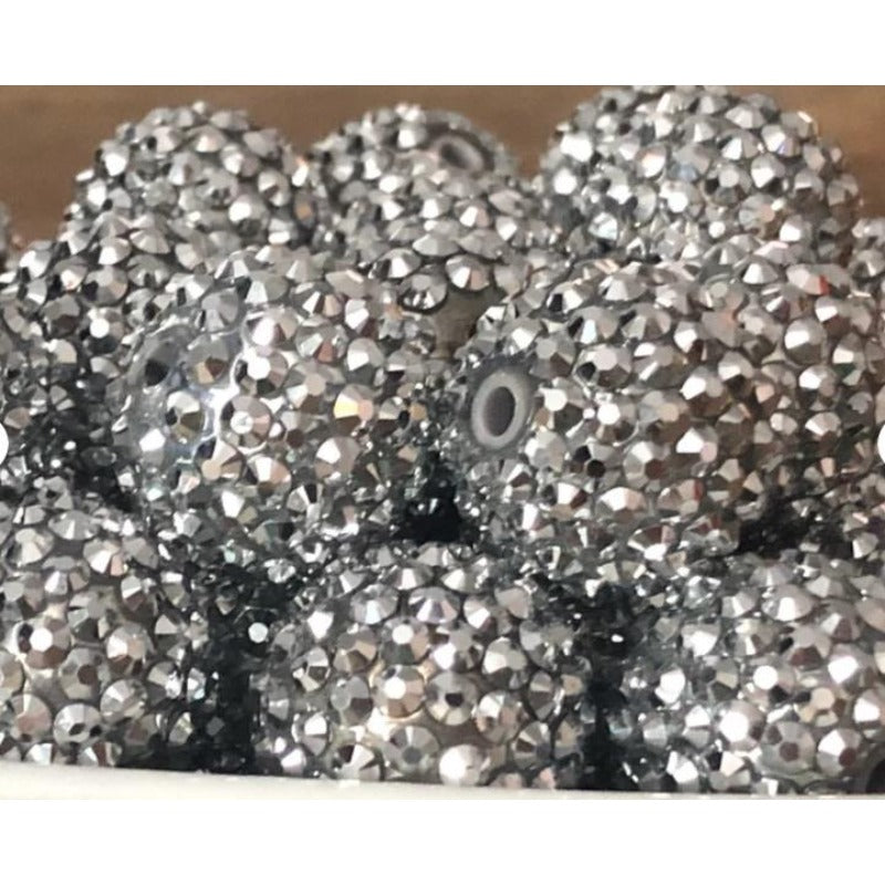 Wholesale 5PCS 20MM Resin Rhinestone Electroplating Silver Diamond Ball Beads ACC-BDS-NiJia028