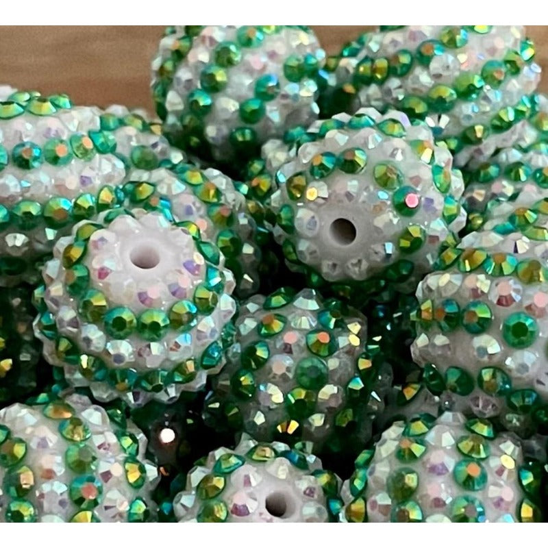 Wholesale 5PCS 20MM Resin Rhinestone Plated Dark Green White Stripe Diamond Balls ACC-BDS-NiJia027