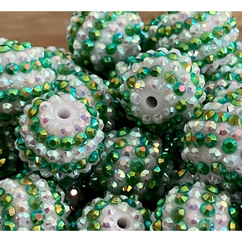 Wholesale 5PCS 20MM Resin Rhinestone Plated Dark Green White Stripe Diamond Balls ACC-BDS-NiJia027