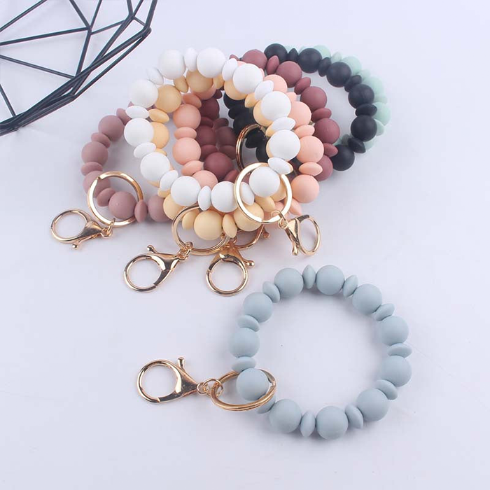 Wholesale Solid Color Silicone Beads Wrist Keychain