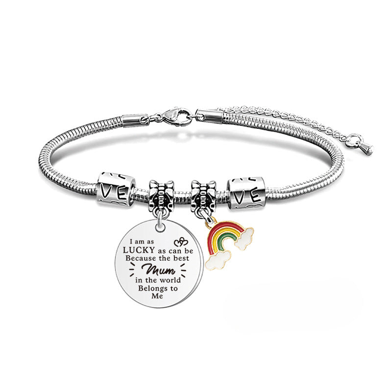 Wholesale Mother's Day Engraved Rainbow Stainless Steel Snake Bone Bracelet Holiday Gift ACC-BT-Ganggu001